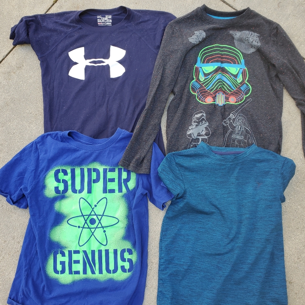 Shirt bundle boys size 7-8 . 1 long sleeve storm trooper 3 short under a…